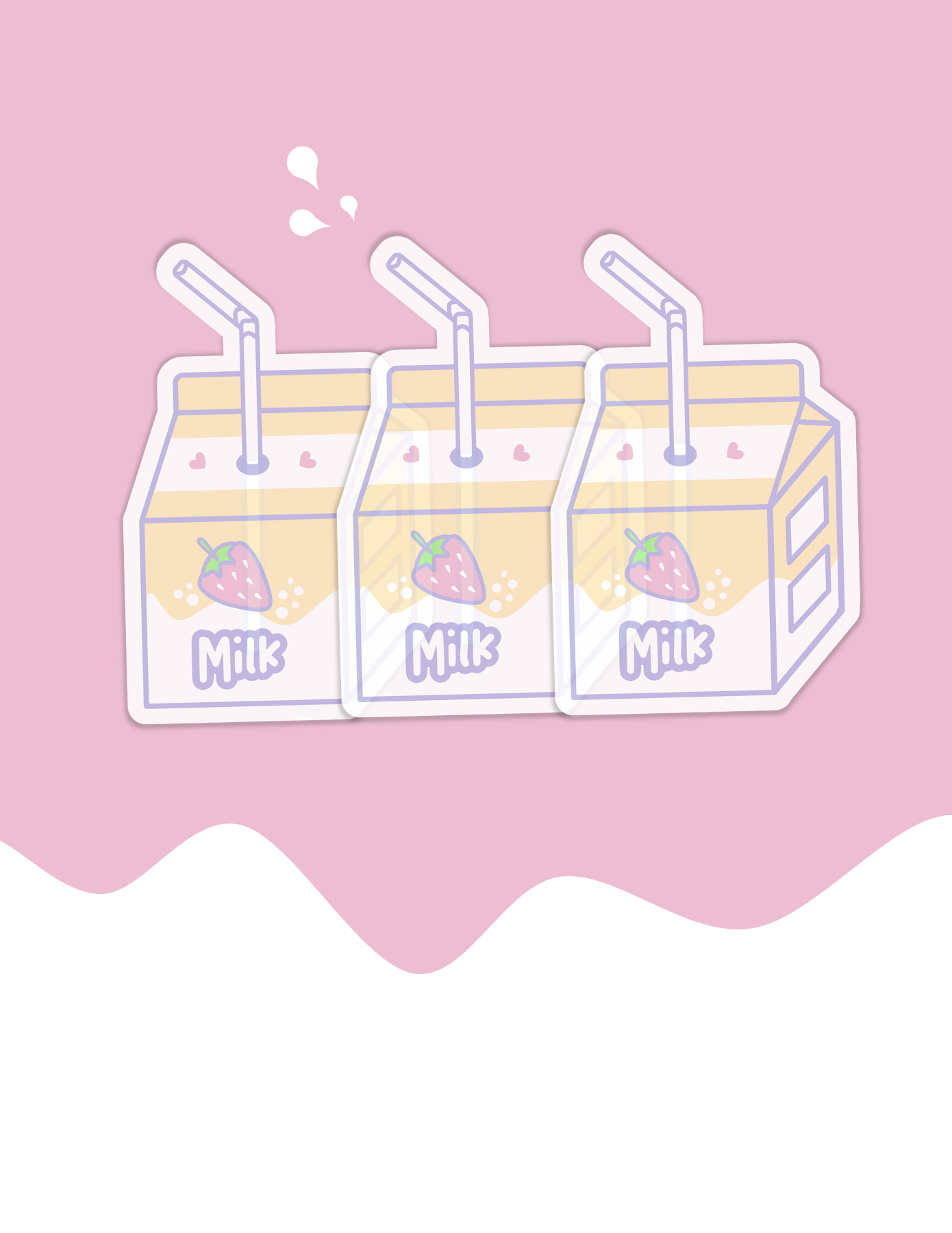 three strawberry milk cartons